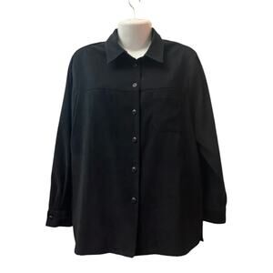 Sag Harbor Petite Women's Black Faux Suede Button-Up Long Sleeve Top | Size 14